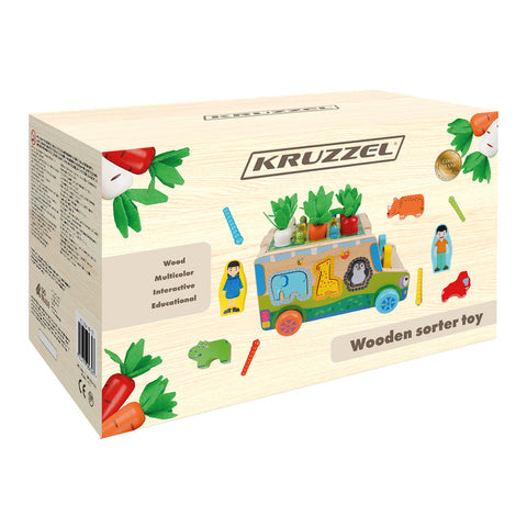 Sorter - Træbil med farverig design og sjove funktioner