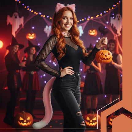 Sød kat- og ræv kostume sæt i lyserød til børn