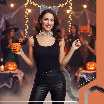 Kostume til kat eller ræv i grå - 3 dele