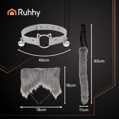 Kostume til kat eller ræv i grå - 3 dele