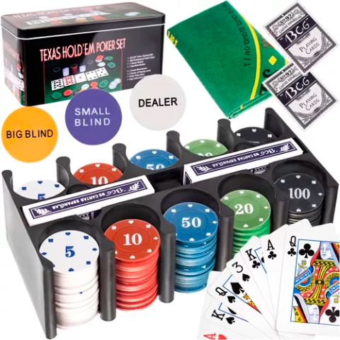Komplet Poker Sæt med 200 Chips i Metalæske – Perfekt til Spilaftener