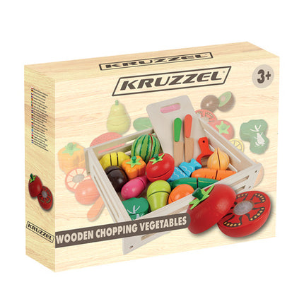 Træskærebræt med farverige grøntsager og tilbehør