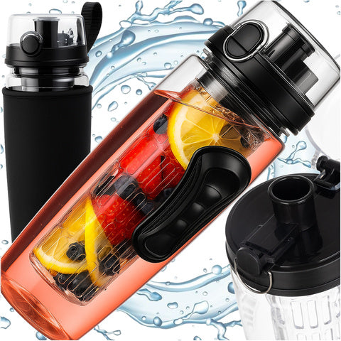Praktisk 1L vandflaske med frugtinserts og tætsluttende låg