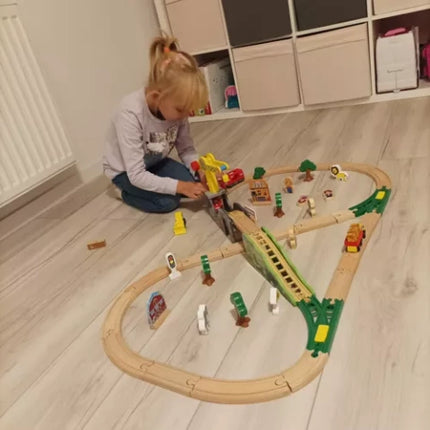 Træbane til Børn - 3,2 m Legesæt med 57 Elementer