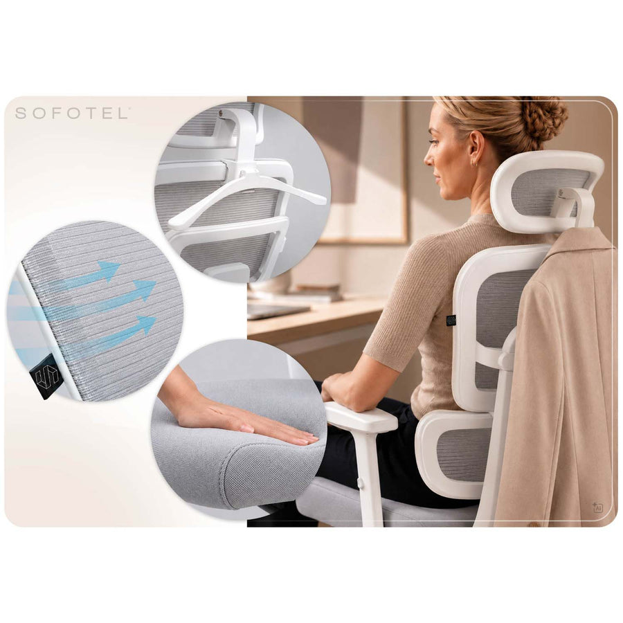 Ergonomisk kontorstol med mesh-ryglæn, vippefunktion og justerbare armlæn, op til 120 kg – grå