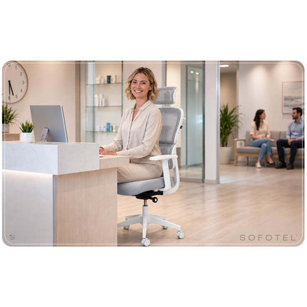 Ergonomisk kontorstol med mesh-ryglæn, vippefunktion og justerbare armlæn, op til 120 kg – grå