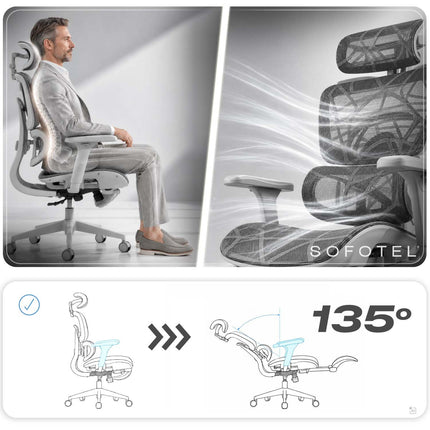Ergonomisk kontorstol med mesh, 3D-nakkestøtte, udtrækkelig fodstøtte og 4D-armlæn – op til 120 kg