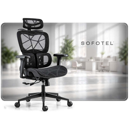 Ergonomisk kontorstol med mesh, 2D-nakkestøtte og 4D-armlæn – sort, op til 120 kg