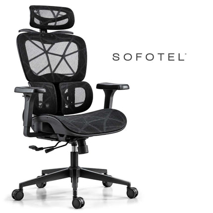 Ergonomisk kontorstol med mesh, 2D-nakkestøtte og 4D-armlæn – sort, op til 120 kg