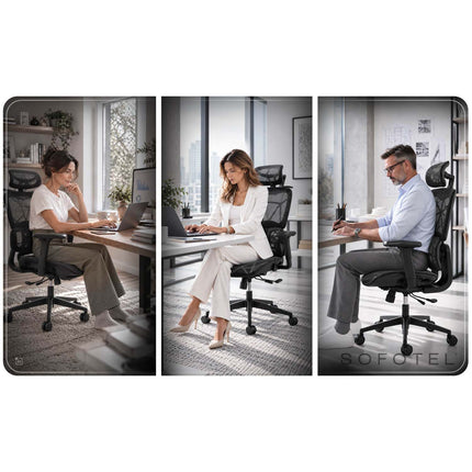 Ergonomisk kontorstol med mesh, 2D-nakkestøtte og 4D-armlæn – sort, op til 120 kg