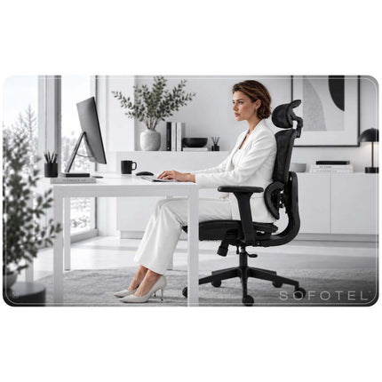 Ergonomisk kontorstol med mesh, 2D-nakkestøtte og 4D-armlæn – sort, op til 120 kg
