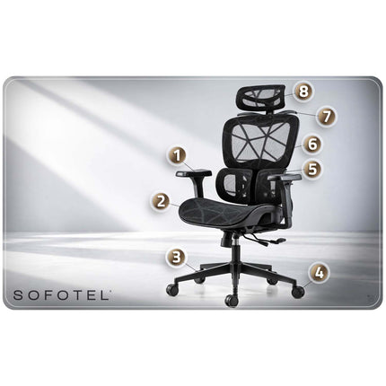 Ergonomisk kontorstol med mesh, 2D-nakkestøtte og 4D-armlæn – sort, op til 120 kg