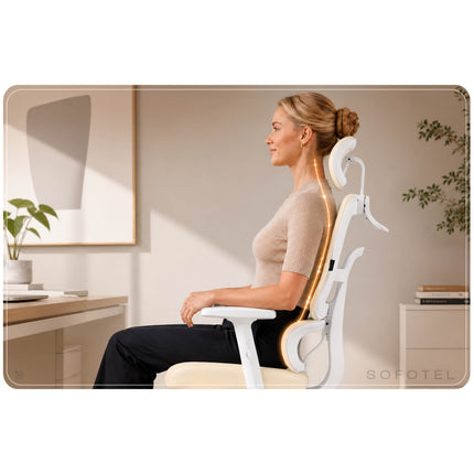 Ergonomisk kontorstol med mesh-ryglæn, vippefunktion og justerbare armlæn, op til 120 kg – beige