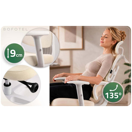 Ergonomisk kontorstol med mesh-ryglæn, vippefunktion og justerbare armlæn, op til 120 kg – beige