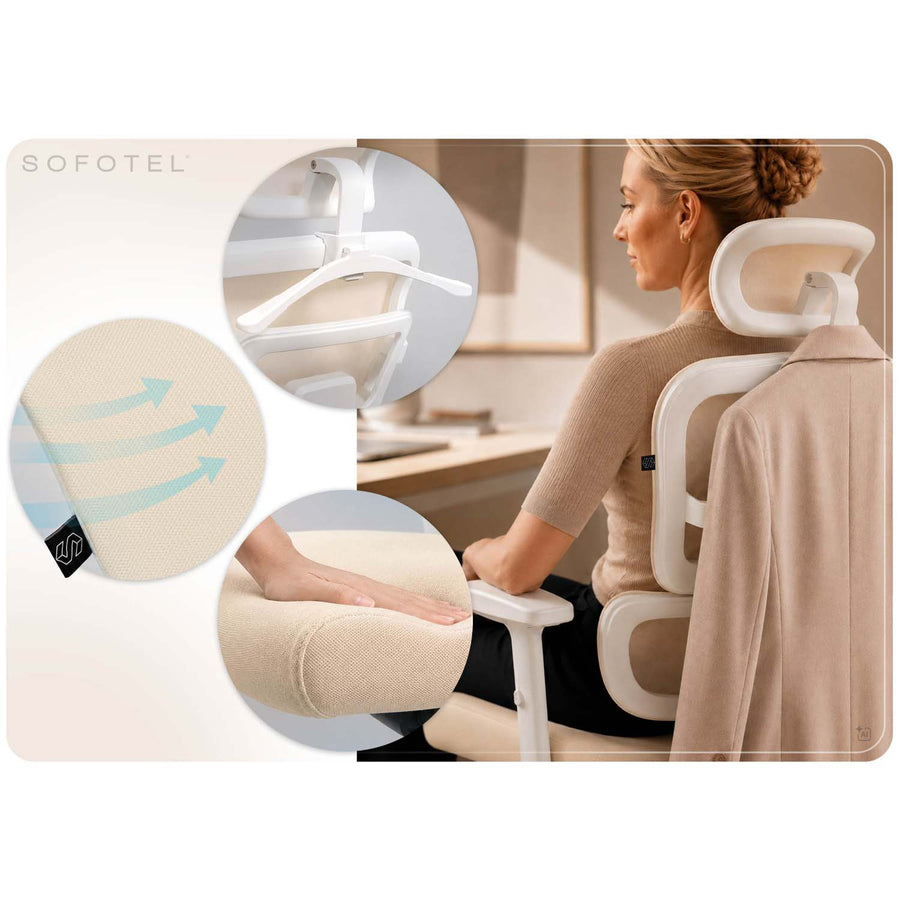 Ergonomisk kontorstol med mesh-ryglæn, vippefunktion og justerbare armlæn, op til 120 kg – beige