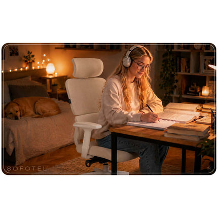 Ergonomisk kontorstol med mesh-ryglæn, vippefunktion og justerbare armlæn, op til 120 kg – beige