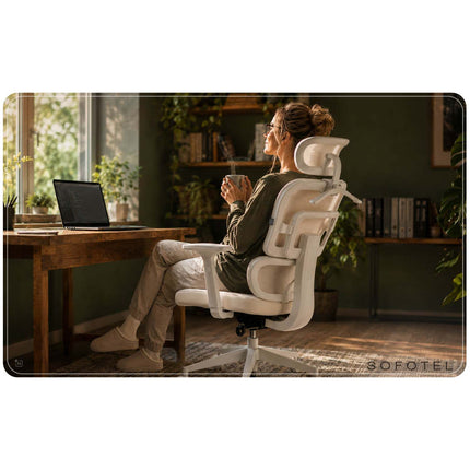 Ergonomisk kontorstol med mesh-ryglæn, vippefunktion og justerbare armlæn, op til 120 kg – beige