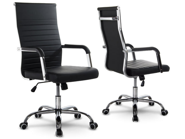 Moderne ergonomisk kontorstol med drejefunktion og stilfuldt design i sort øko-læder