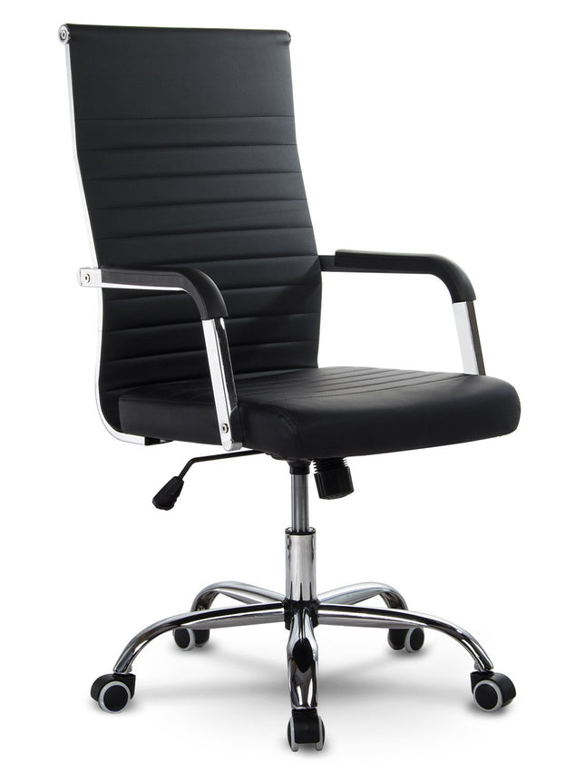 Moderne ergonomisk kontorstol med drejefunktion og stilfuldt design i sort øko-læder