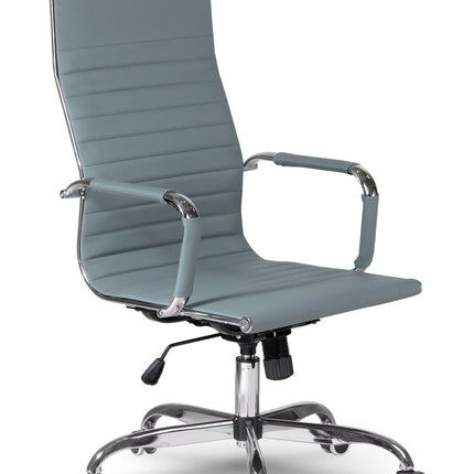 Moderne grå kontorstol med ergonomisk design og vippefunktion til hjemmekontoret