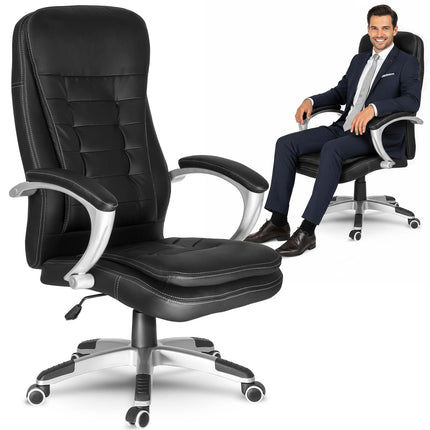 Drejelig kontorstol med quiltet polstring, justerbar sædehøjde og forkromet fod – sort