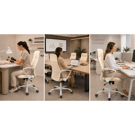 Drejelig kontorstol med mesh-ryglæn, vippefunktion op til 120° og armlæn – beige