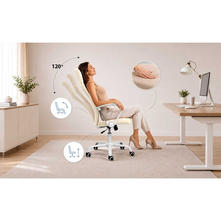 Drejelig kontorstol med mesh-ryglæn, vippefunktion op til 120° og armlæn – beige