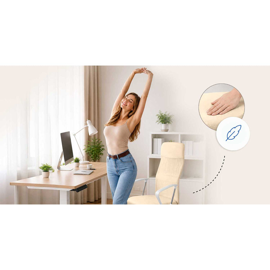 Drejelig kontorstol med mesh-ryglæn, vippefunktion op til 120° og armlæn – beige