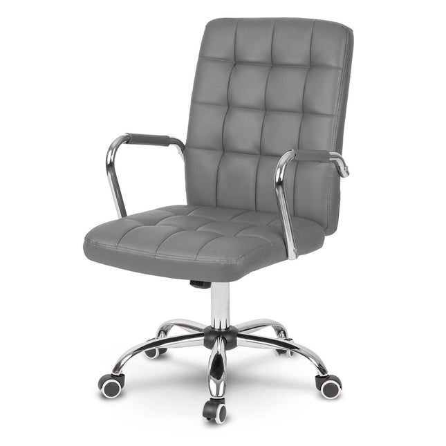 Kontorstol i grå øko-læder med ergonomisk design og justerbar højde - perfekt til komfortable arbejdsdage