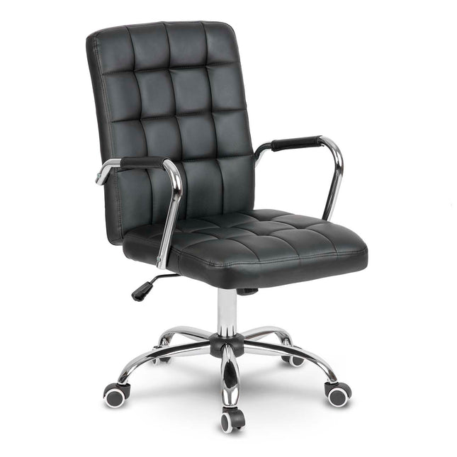 Kontorstol i sort øko-læder med ergonomisk design og justerbar højde - perfekt til hjemmekontoret og mødelokalet
