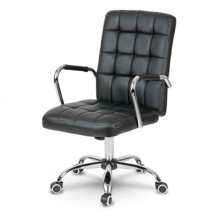 Kontorstol i sort øko-læder med ergonomisk design og justerbar højde - perfekt til hjemmekontoret og mødelokalet
