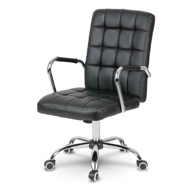 Kontorstol i sort øko-læder med ergonomisk design og justerbar højde - perfekt til hjemmekontoret og mødelokalet
