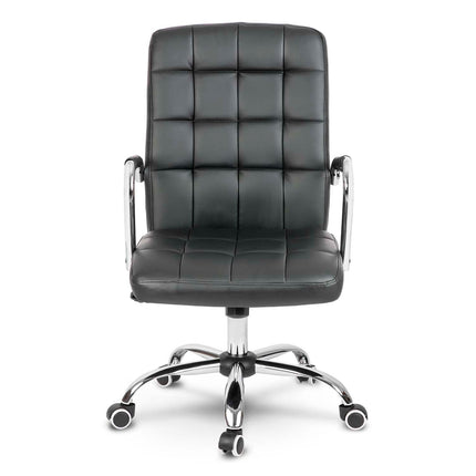 Kontorstol i sort øko-læder med ergonomisk design og justerbar højde - perfekt til hjemmekontoret og mødelokalet