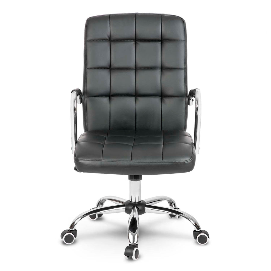 Kontorstol i sort øko-læder med ergonomisk design og justerbar højde - perfekt til hjemmekontoret og mødelokalet