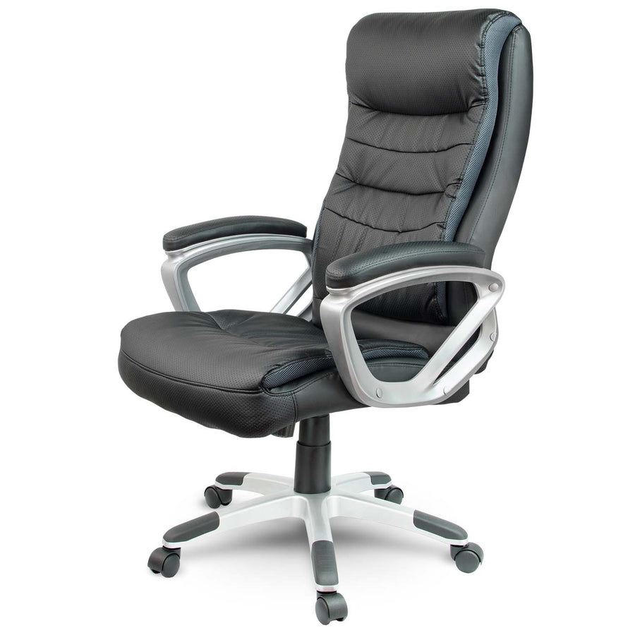 Komfortabel ergonomisk læder kontorstol med justerbar højde og vippefunktion i sort