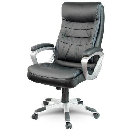 Komfortabel ergonomisk læder kontorstol med justerbar højde og vippefunktion i sort