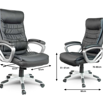 Komfortabel ergonomisk læder kontorstol med justerbar højde og vippefunktion i sort