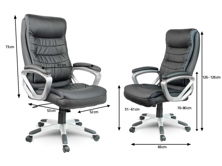 Komfortabel ergonomisk læder kontorstol med justerbar højde og vippefunktion i sort