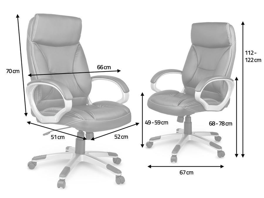 Komfortabel og moderne kontorstol i sort øko-læder med ergonomisk design og vippefunktion til hjemmekontoret