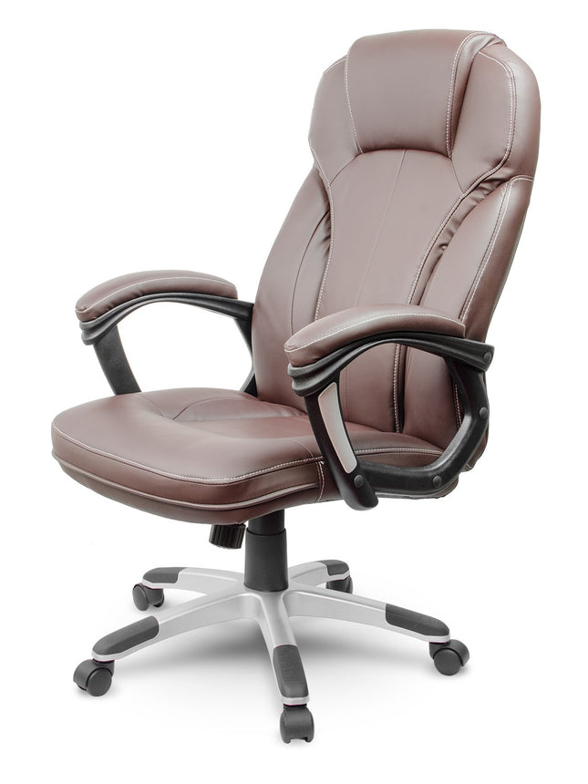 Komfortabel læder kontorstol med høj ryg og ergonomisk design