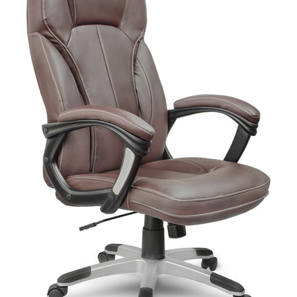 Komfortabel læder kontorstol med høj ryg og ergonomisk design
