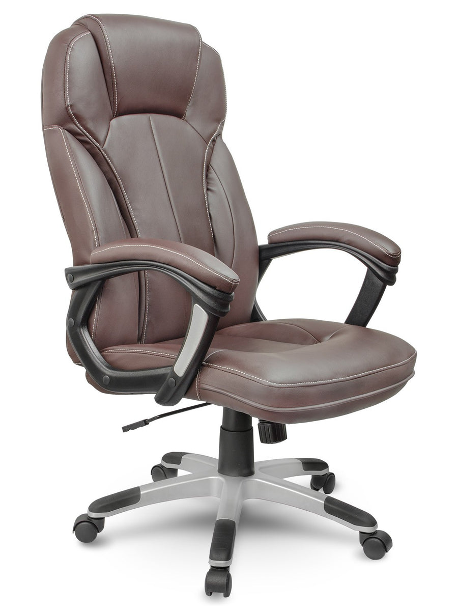 Komfortabel læder kontorstol med høj ryg og ergonomisk design