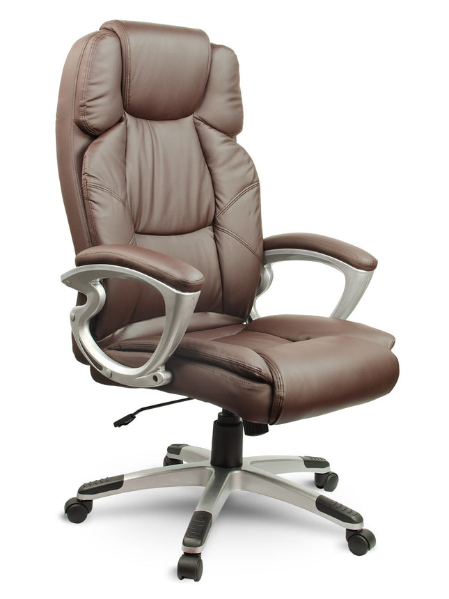 Komfortabel brun læder kontorstol med vippefunktion og ergonomisk design