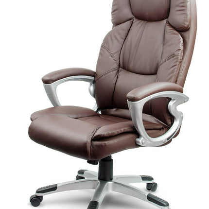 Komfortabel brun læder kontorstol med vippefunktion og ergonomisk design