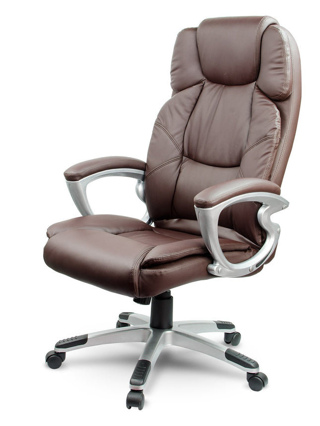 Komfortabel brun læder kontorstol med vippefunktion og ergonomisk design