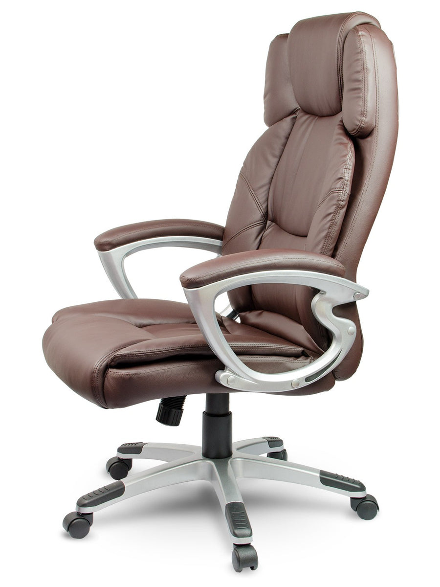 Komfortabel brun læder kontorstol med vippefunktion og ergonomisk design