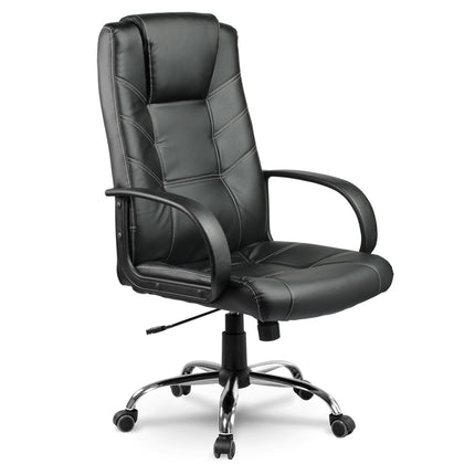 Klassisk ergonomisk kontorstol i sort øko-læder med justerbar højde og vippefunktion