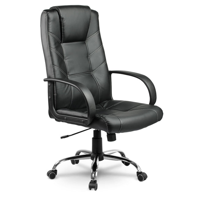 Klassisk ergonomisk kontorstol i sort øko-læder med justerbar højde og vippefunktion
