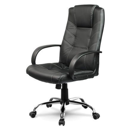 Klassisk ergonomisk kontorstol i sort øko-læder med justerbar højde og vippefunktion