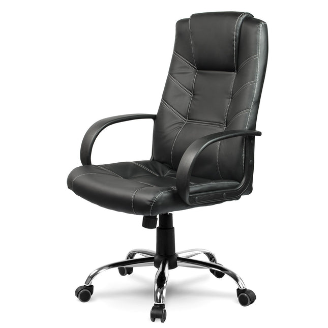 Klassisk ergonomisk kontorstol i sort øko-læder med justerbar højde og vippefunktion